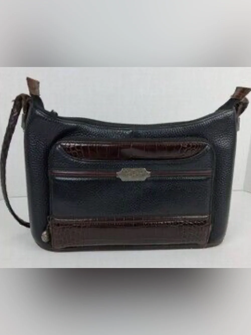 Brighton Black and Brown Croc-Accent Leather Messenger Bag